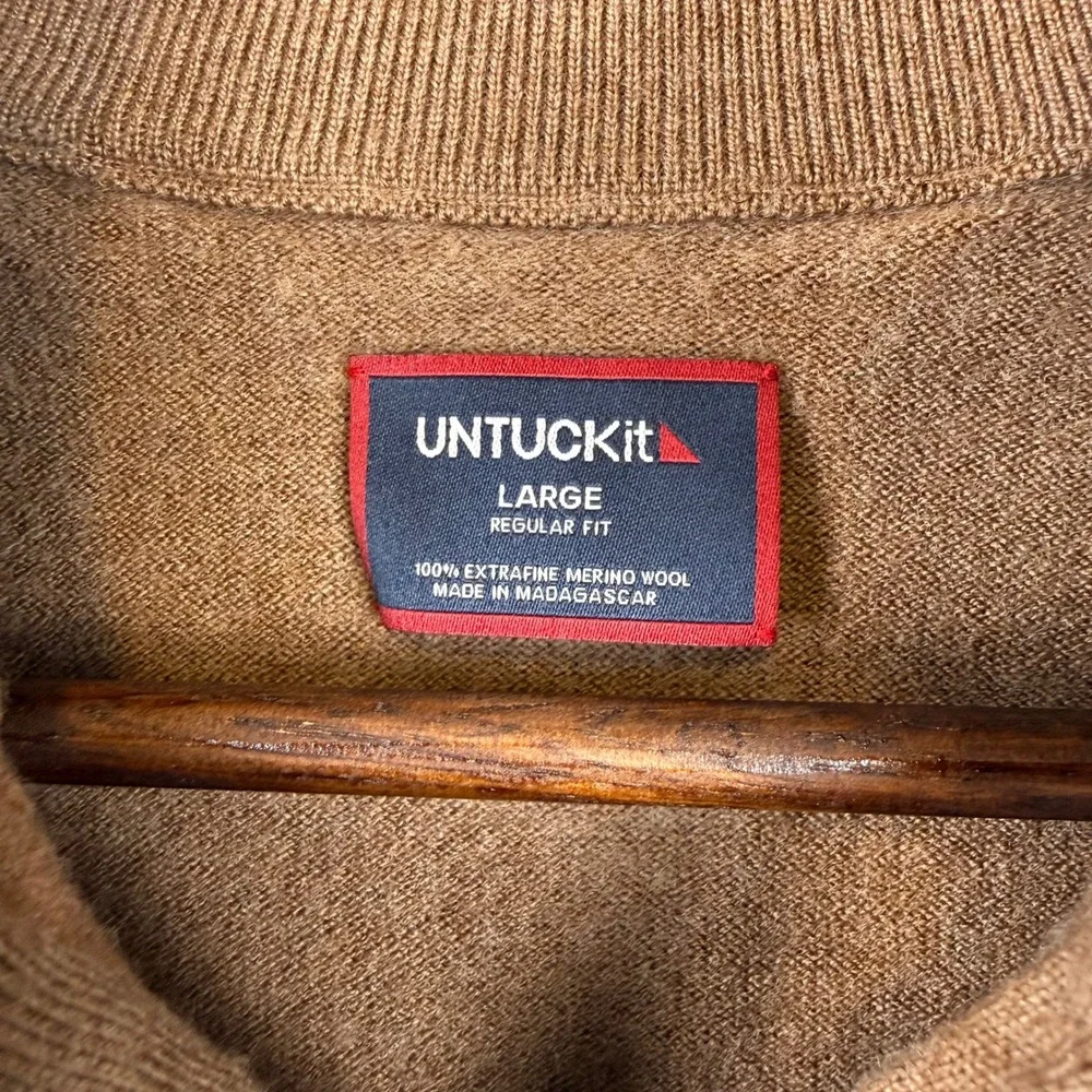 UNTUCKit Men Merino Wool Quarter Zip Sweater Large Earthy Academia Casual Luxury